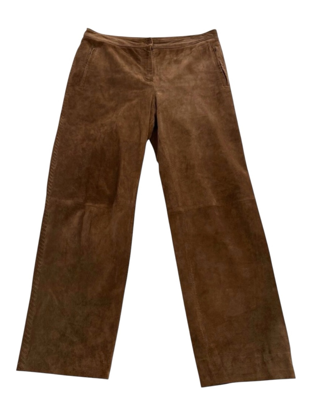Vintage Brown Suede Straight-Leg Pants With Side Zipper Pockets Bianca Nigard 12
